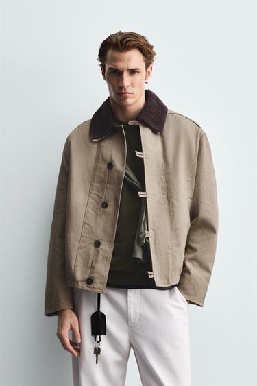 CONTRAST CROCHET COLLAR JACKET - camel by Zara