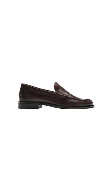 LEATHER PENNY LOAFERS - Brown by Zara