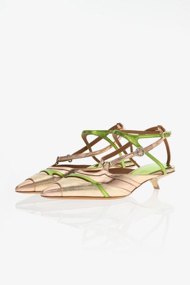 LIMITED EDITION LEATHER MULTI-STRAP KITTEN HEELS — Gold 1