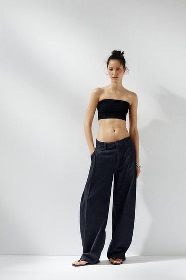 PANTALÓN DENIM TRF PINZAS - Índigo oscuro de Zara - Imagen 0