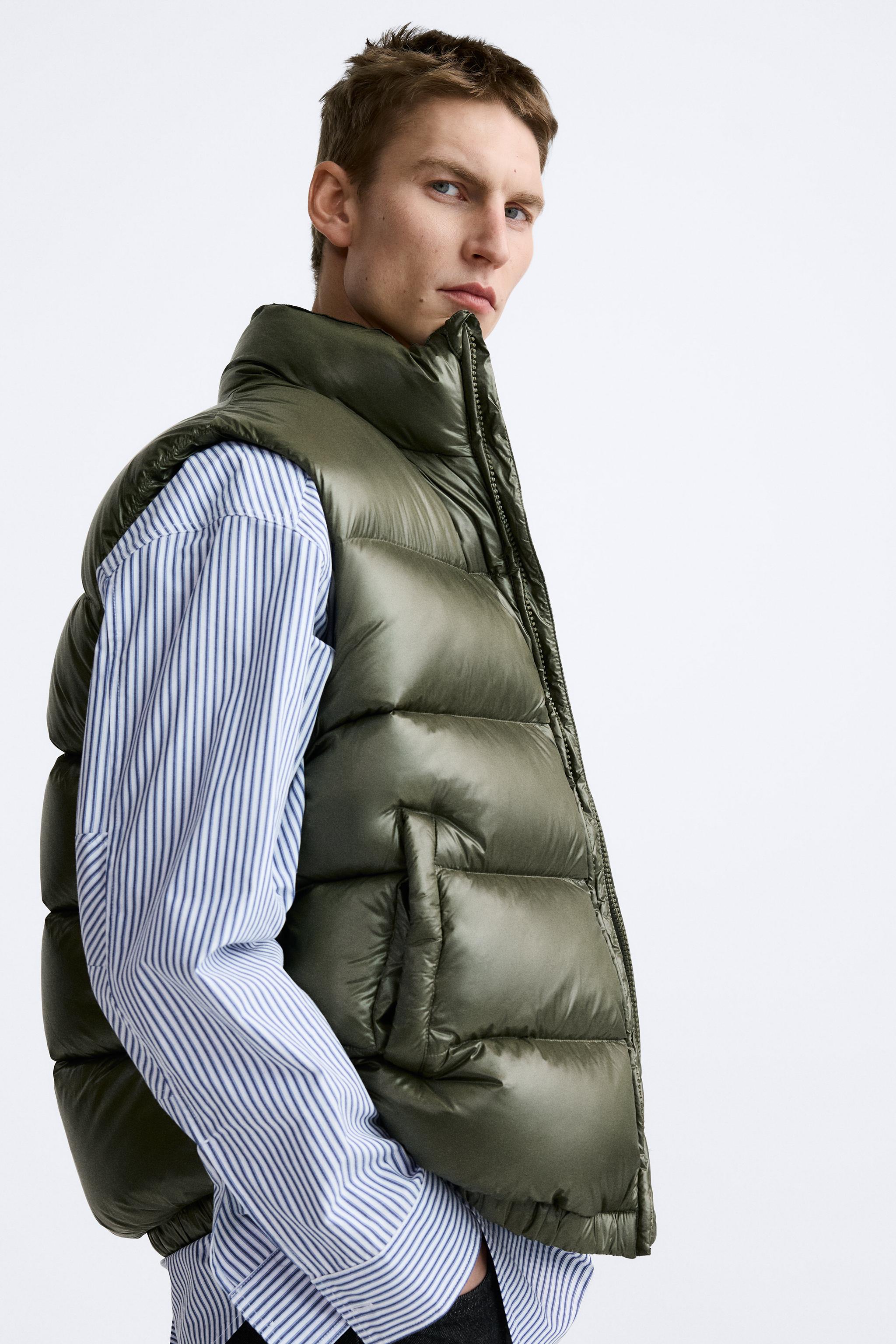 100% FEATHER FILL PUFFER VEST - Khaki | ZARA Canada