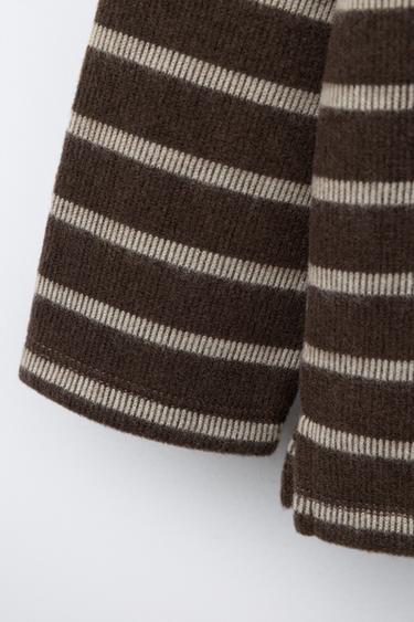 T-SHIRT SOFT TOUCH À RAYURES AVEC PIÈCE LAPIN EN VELOURS BOUCLÉ - Marron foncé de Zara - Image 3