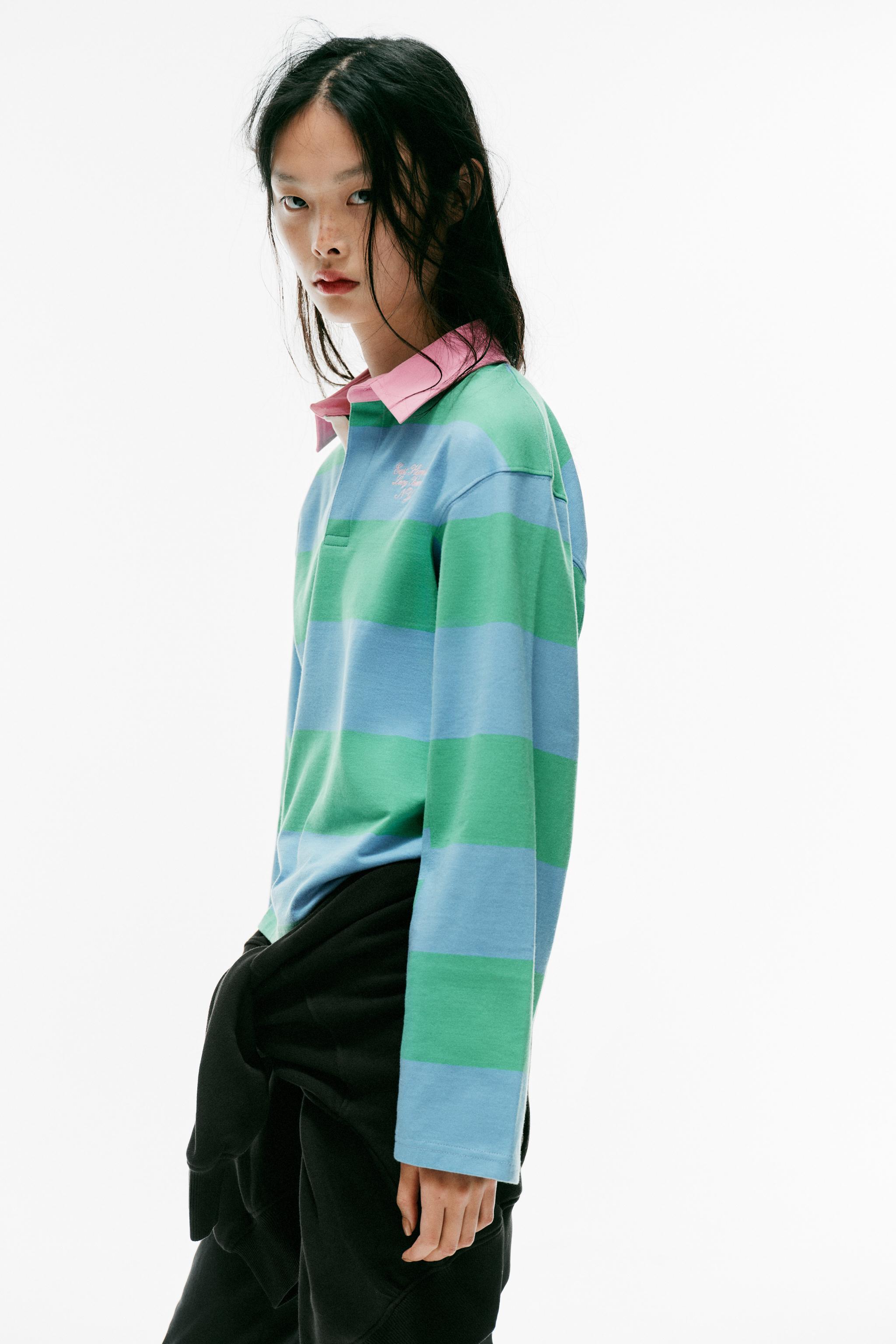 CONTRAST COLLAR STRIPED POLO SHIRT