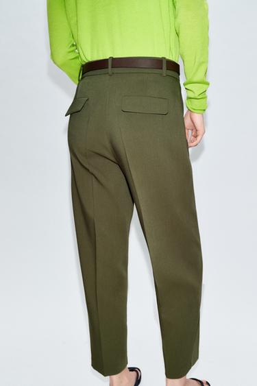 PANTALON À PINCES ET CEINTURE - Kaki de Zara - Image 6