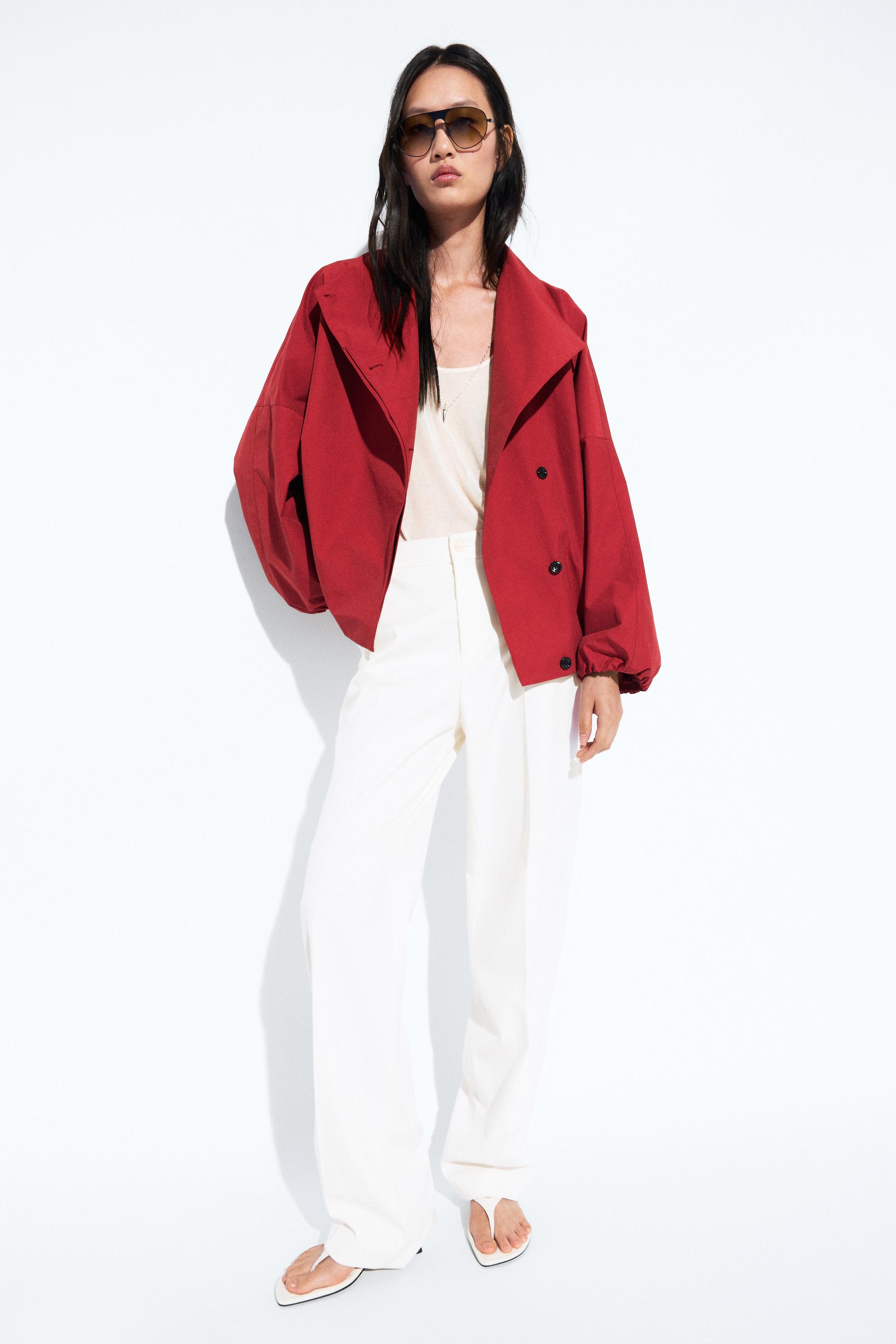 Cotton blend technical jacket with side button - Intense red