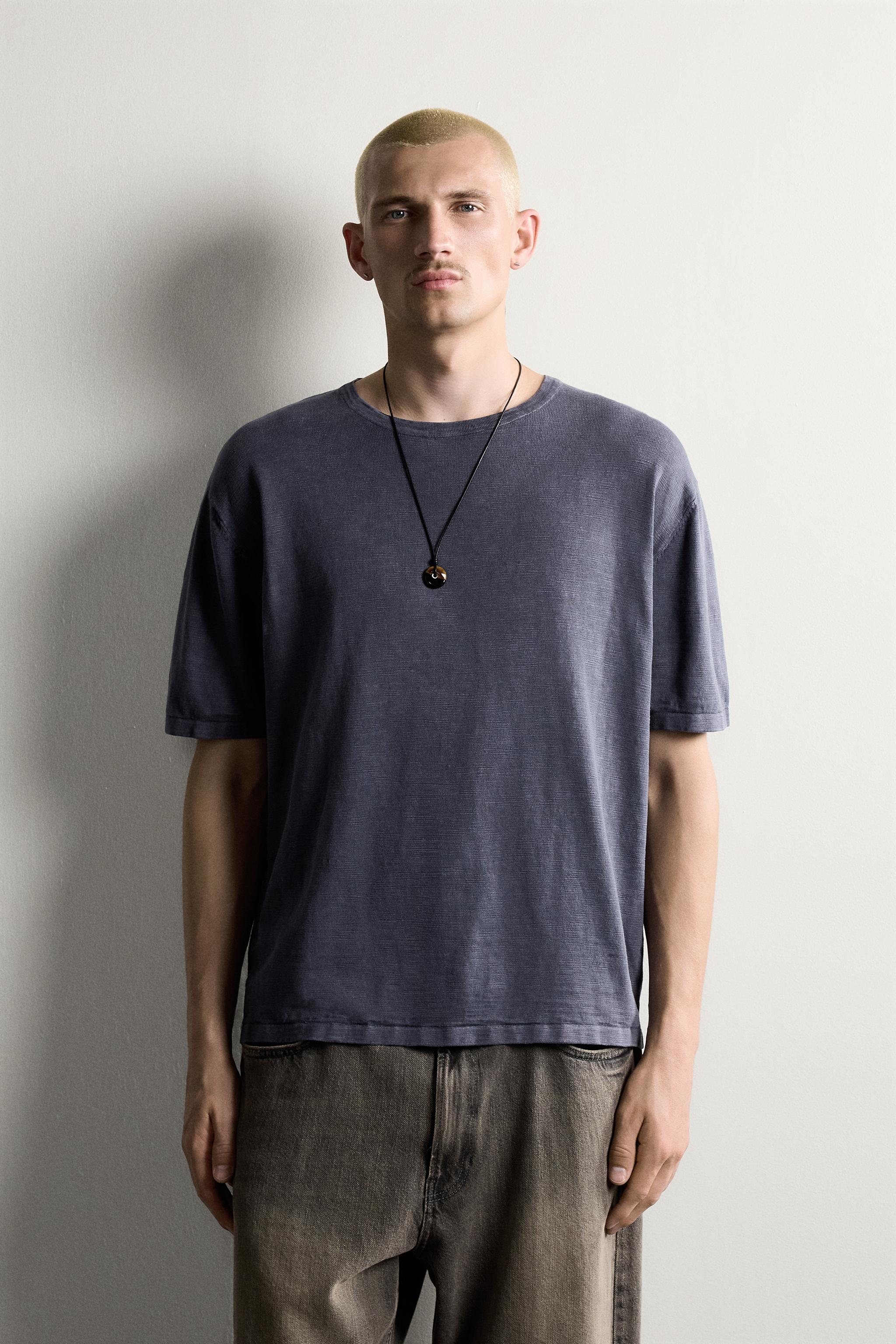 IRREGULAR TEXTURE KNIT T-SHIRT — Ink blue