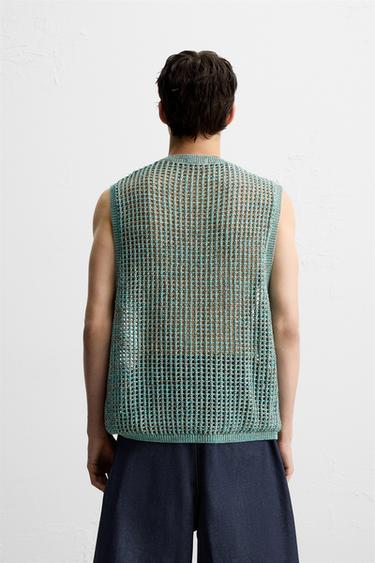 POINTELLE KNIT VEST - Turquoise by Zara - Image 2