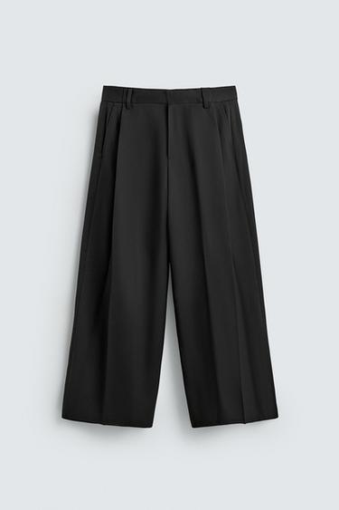 WIDE-LEG PLEATED TROUSERS - Black by Zara