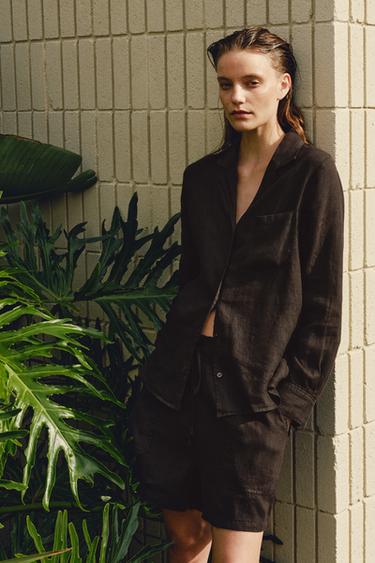 ZW COLLECTION LINEN SHIRT WITH POCKET - Brown by Zara