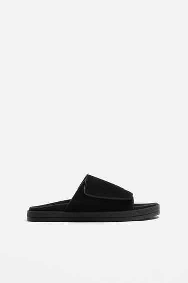 Zara LEATHER SANDALS - Black