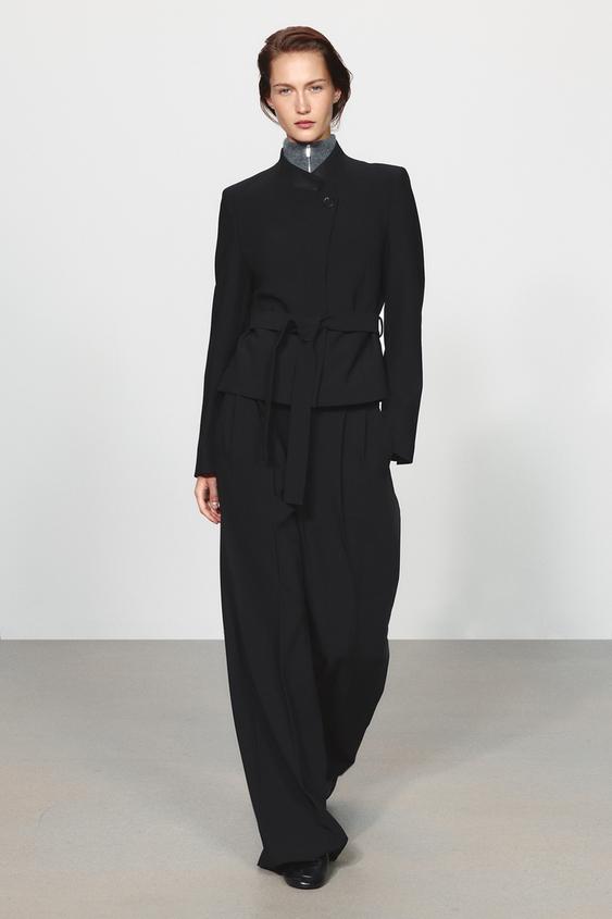 ZW COLLECTION MIXED COLLAR BLAZER WITH BELT - Black by Zara - Image 0