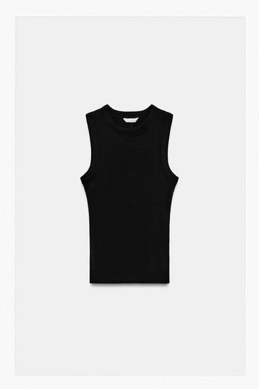 TOP CÔTELÉ À BRETELLES - Noir de Zara