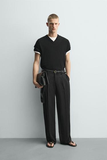 RELAXED FIT PLEATED CHINO TROUSERS - Black by Zara