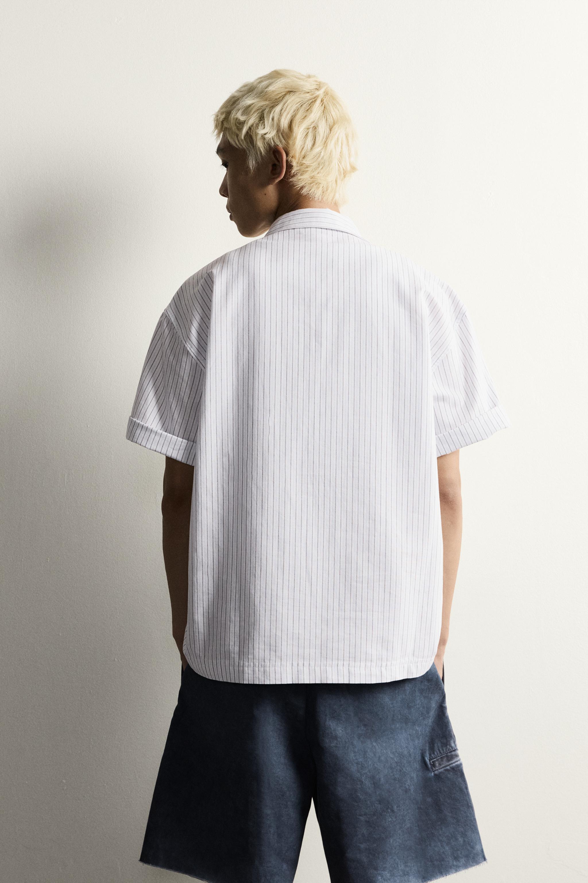 Мужские рубашки Zara RELAXED FIT STRIPED EMBROIDERED POLO SHIRT — фото 3