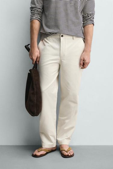 Zara STRAIGHT FIT CHINO PANTS - Ecru