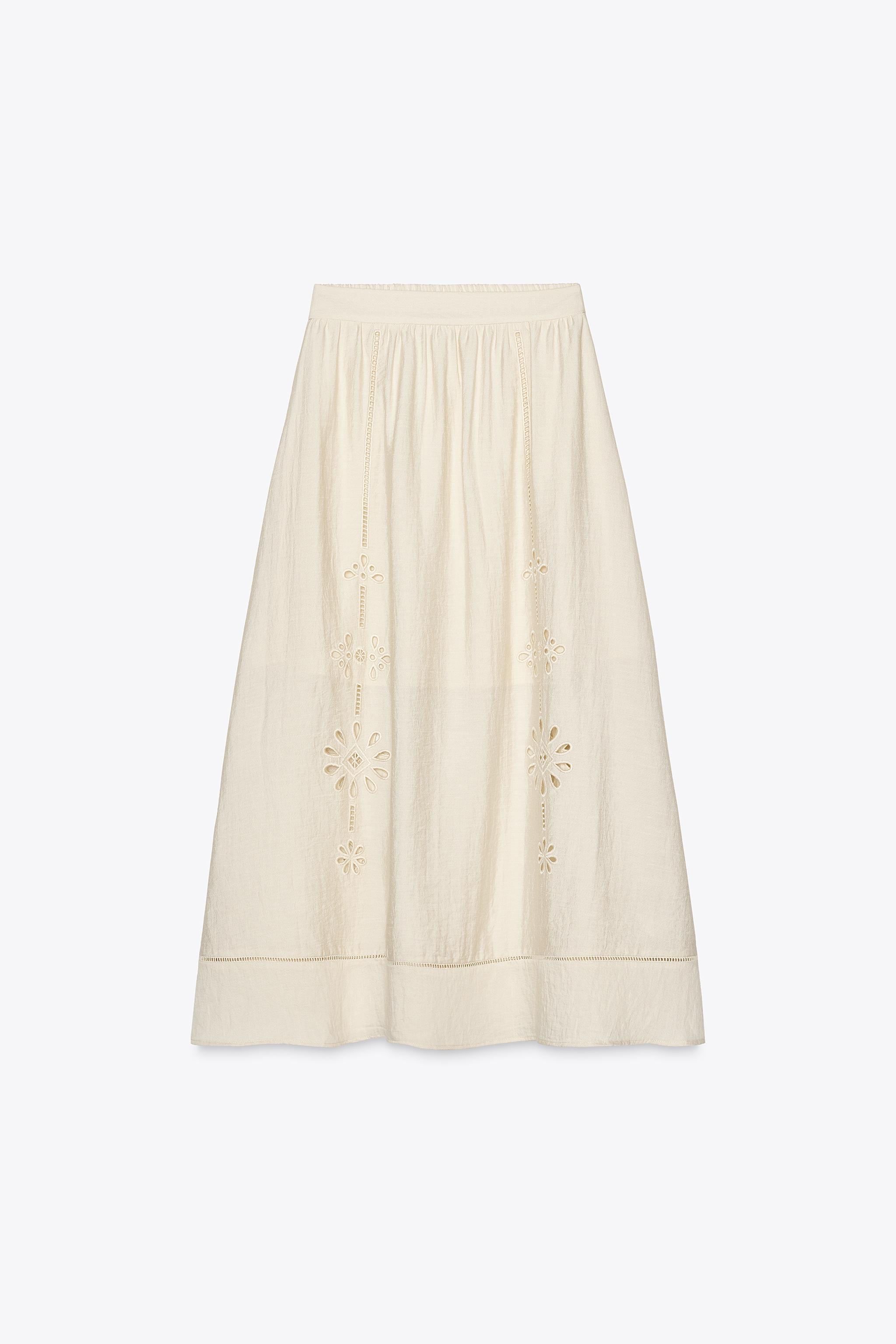ZARA カットワーク刺繍ミディスカート 4387/055 カットワーク刺繍ミディスカート - ブラック | ZARA Japan / 日本