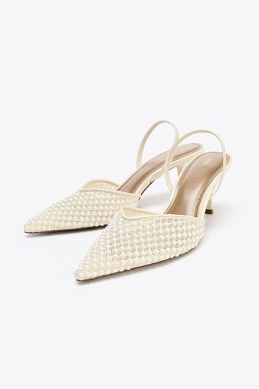 CHAUSSURES OUVERTES À L'ARRIÈRE AVEC PERLES - Blanc de Zara - Image 3