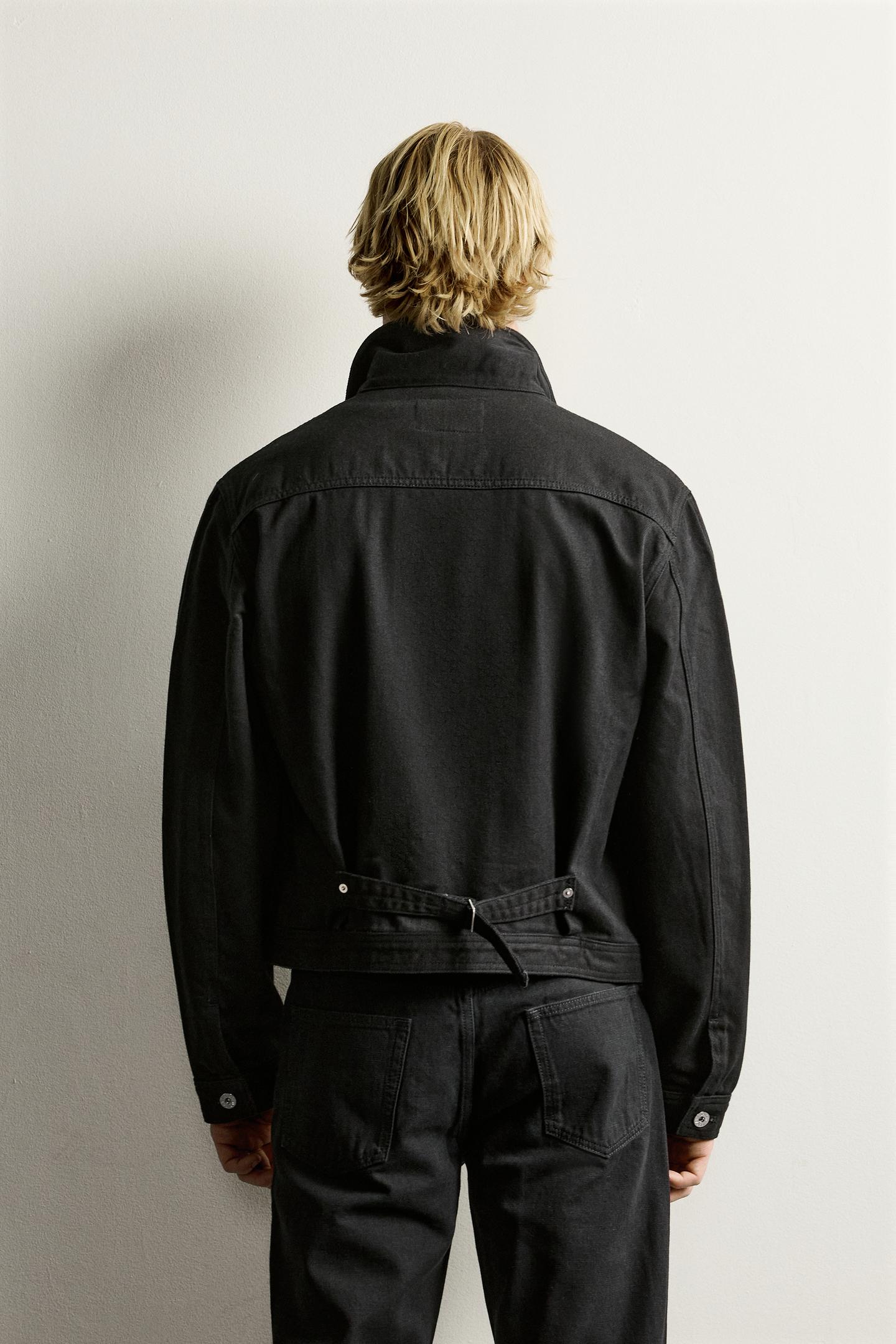Мужская куртка Zara Denim Zip Jacket with Tab, цвет: Чёрный — фото 3