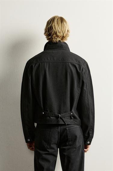 DENIM ZIP JACKET WITH TAB — Black 2