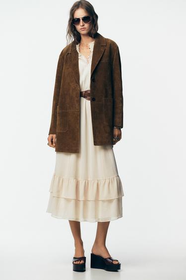100% LEATHER LONG JACKET - whisky by Zara - Image 0