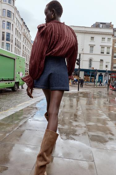 JUPE-CULOTTE CROISÉE BOUTONS - Bleu de Zara - Image 3