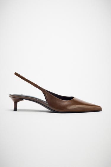 SAPATO KITTEN DE COURO - Marrom da Zara