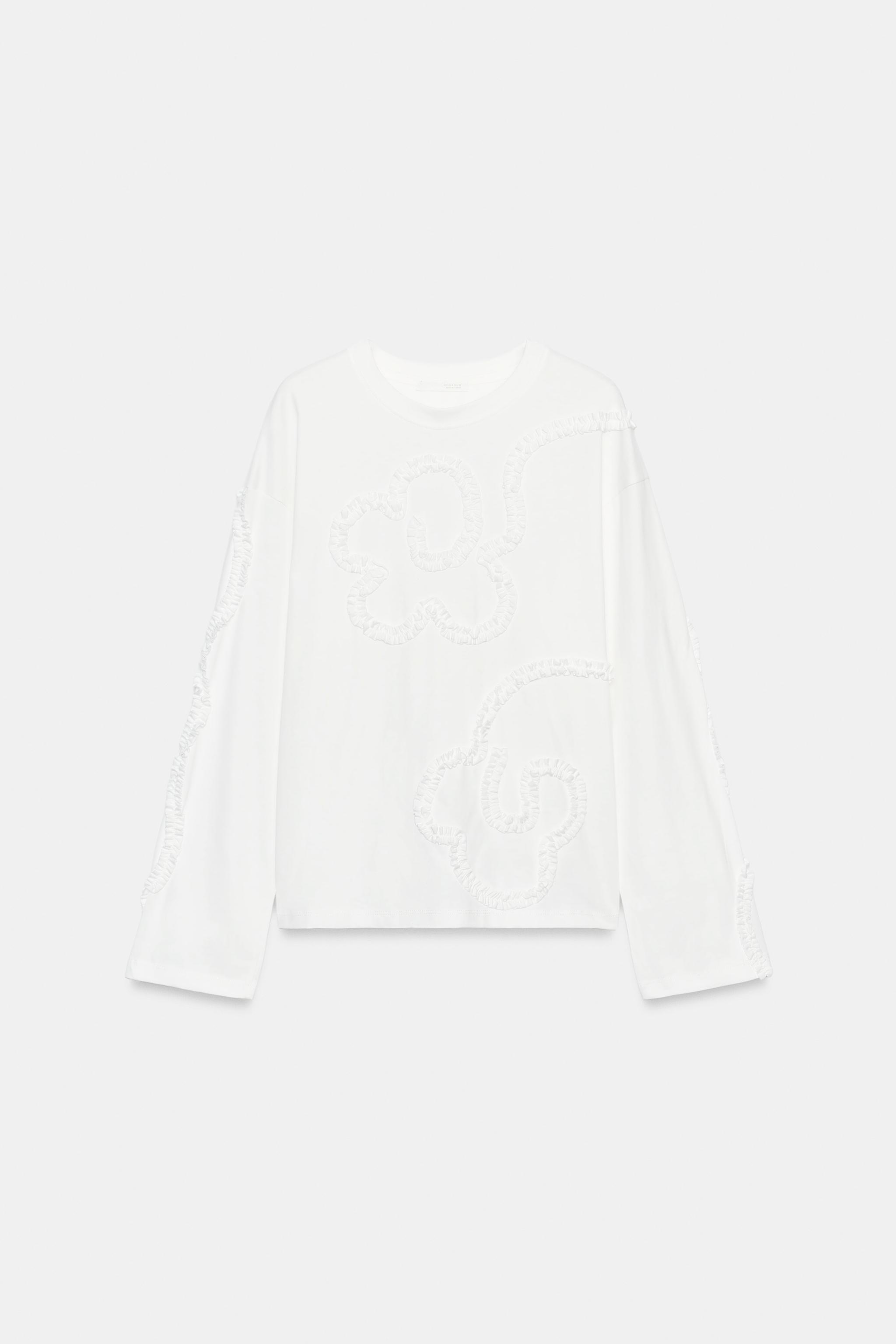 Zara UZUN KOLLU DOKULU T-SHIRT görsel 6
