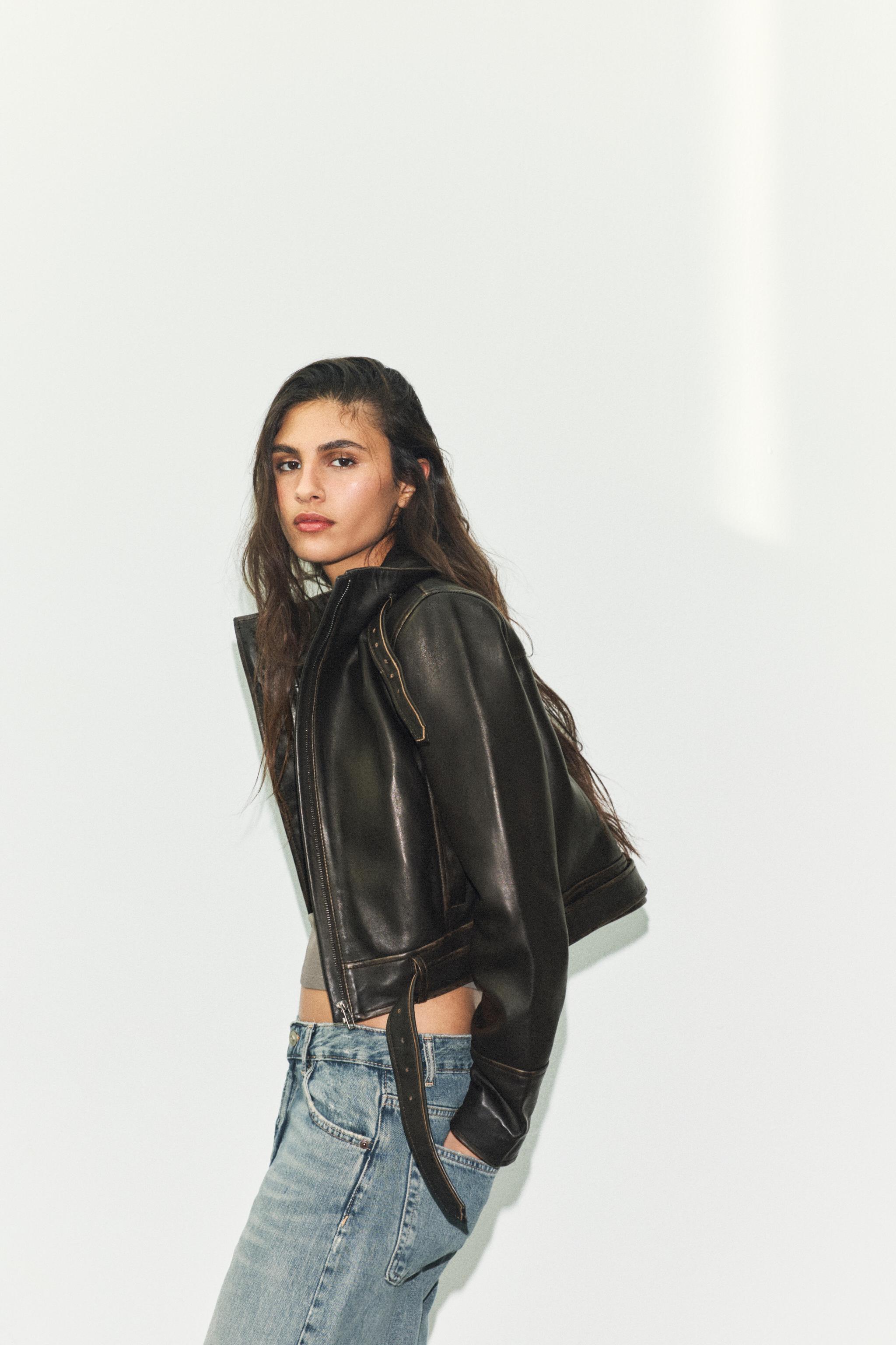 ZARA ダークブラウン リアルレザージャケット XL ダメージ加工リアルレザージャケット - ダークブラウン | ZARA Japan