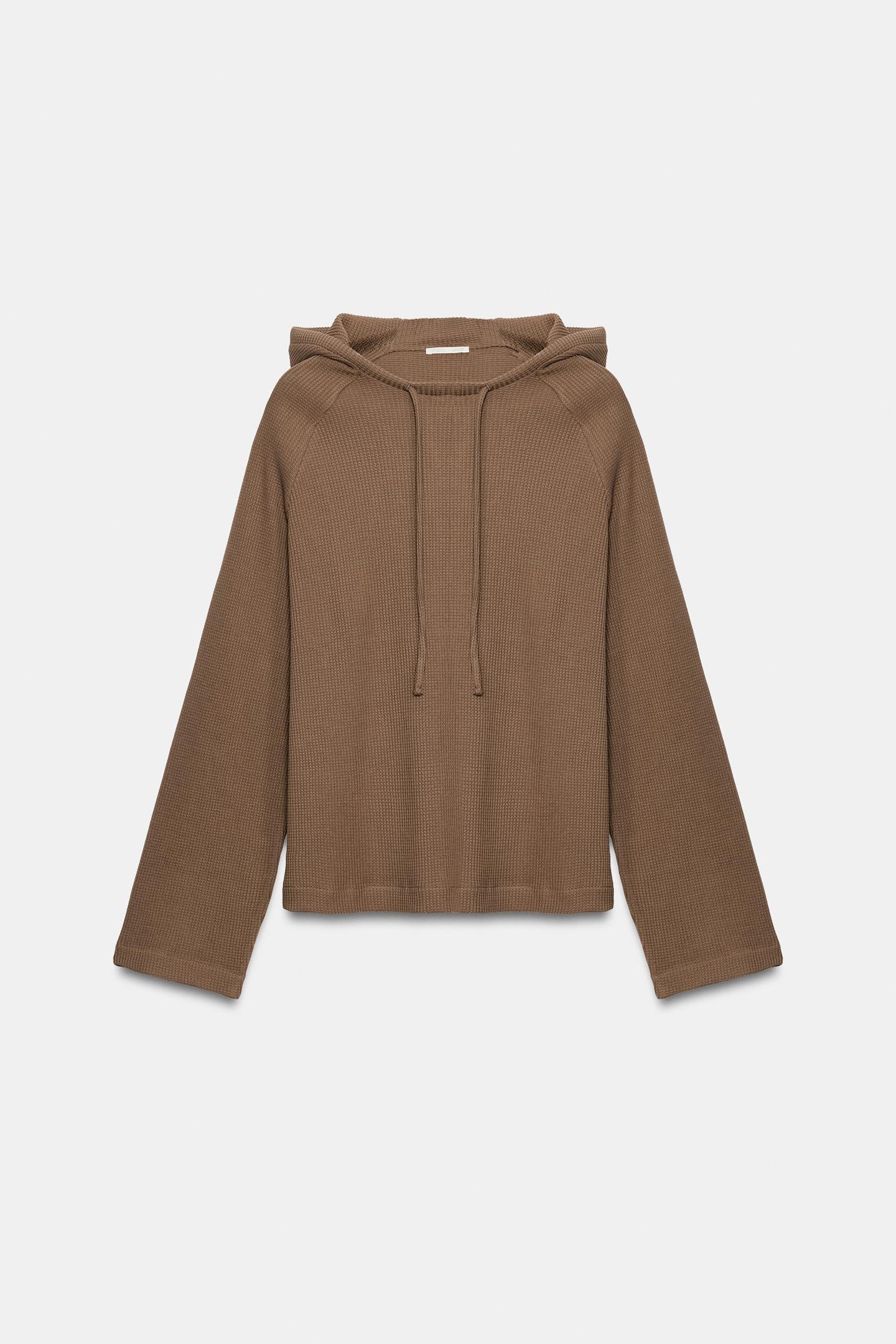 Женское худи Zara Waffle, цвет: Коричневый / Серо-коричневый — фото 5
