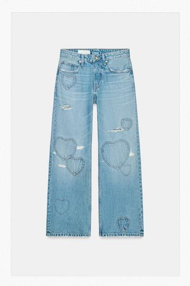 TRF MID-WAIST BOYFRIEND JEANS WITH HEARTS - Blue by Zara