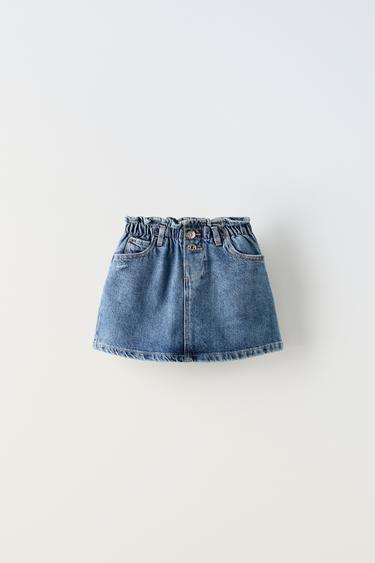 Zara DENIM PAPERBAG SKIRT - Mid-blue