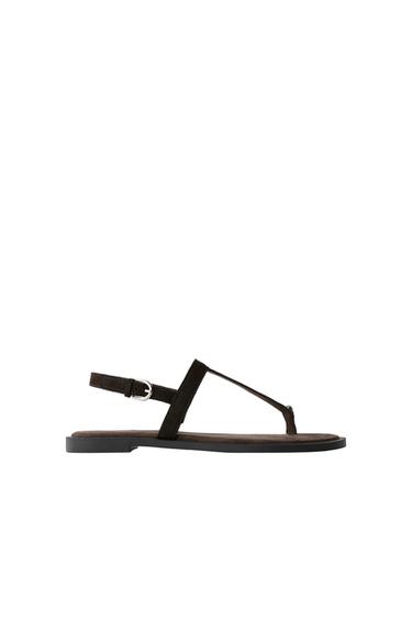 Zara LEATHER SANDALS - Brown