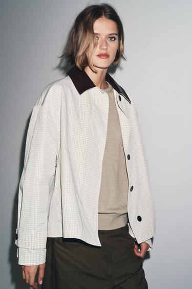 ZW COLLECTION LEATHER COLLAR SHORT TRENCH COAT - Black / White by Zara - Image 3