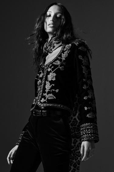 Zara EMBROIDERED VELVET JACKET ZW COLLECTION - Black - Image 0