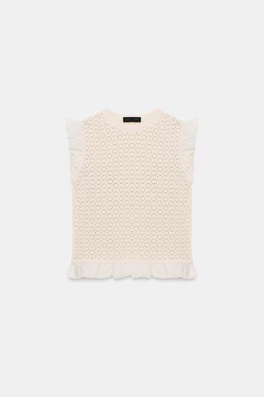 TOP EN MAILLE ET POINTELLE - Écru de Zara - Image 5