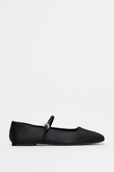 SATIN-EFFECT BALLERINA PUMPS - Black by Zara