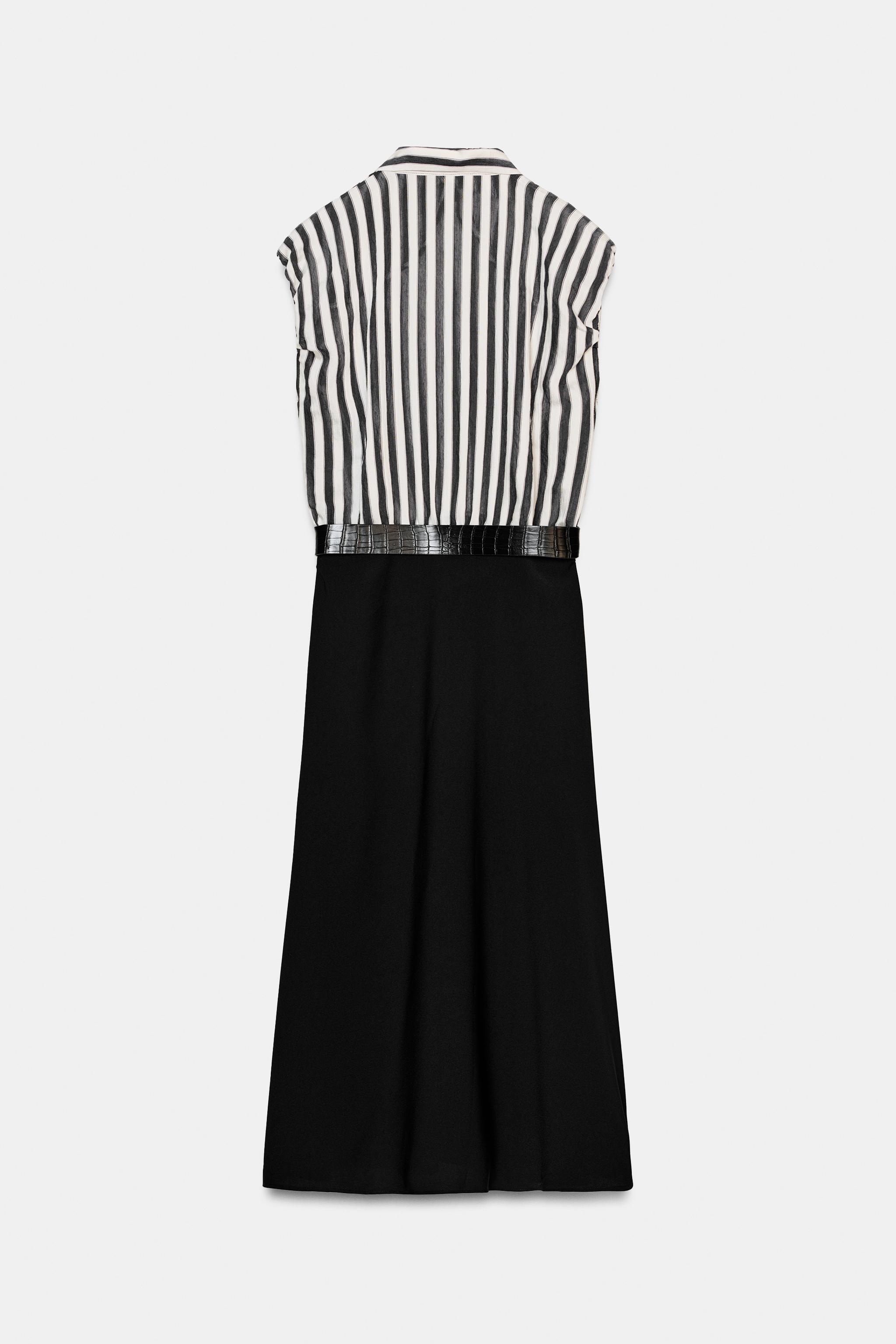 COMBINED STRIPED BELTED MIDI DRESS - Ecru / Black | ZARA United States COMBINED STRIPED BELTED MIDI DRESS - Ecru / Black | ZARA United States