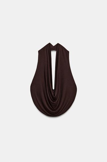 TOP HALTER DRAPÉ - Marron foncé de Zara - Image 3