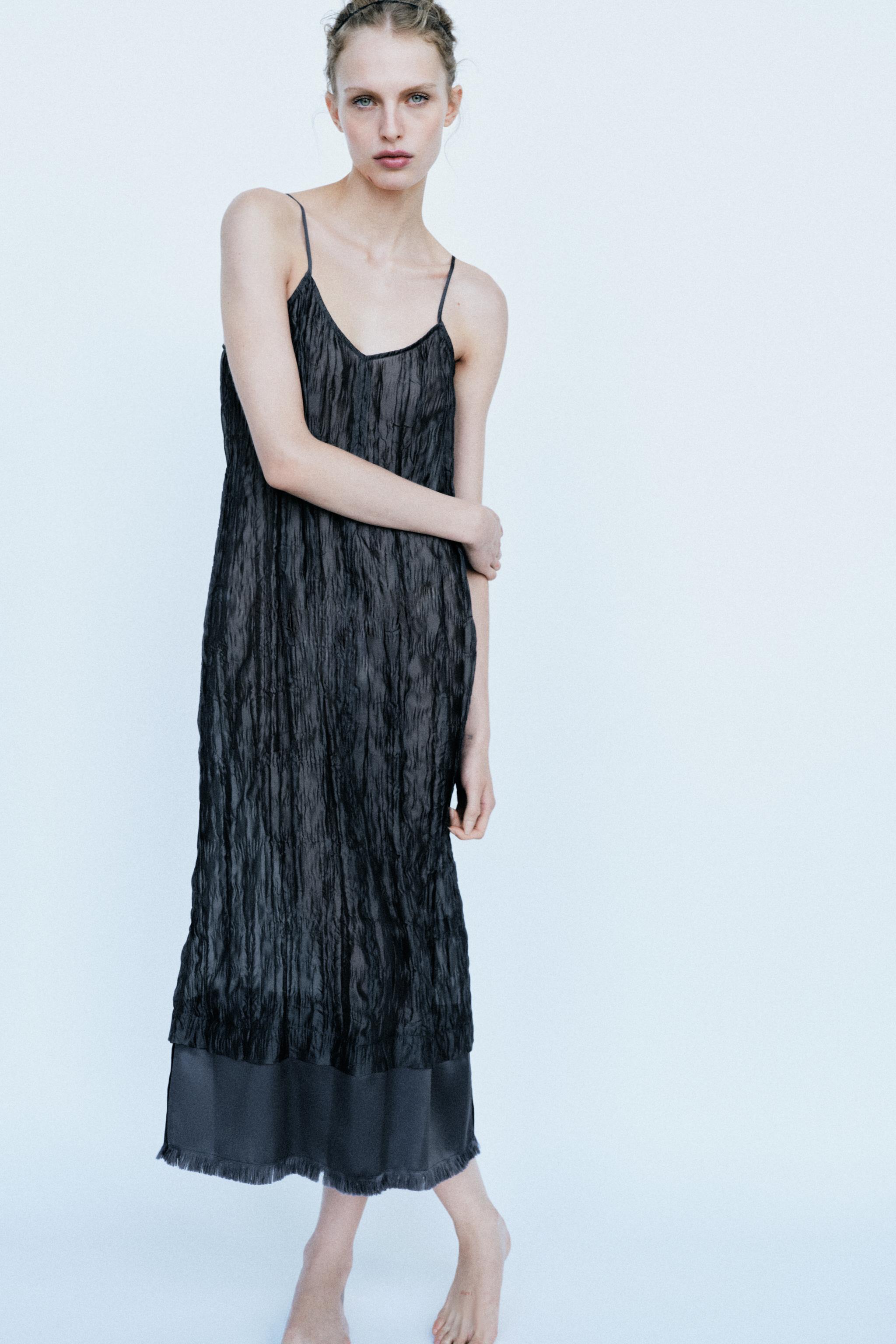 CRINKLED EFFECT STRAPPY DRESS