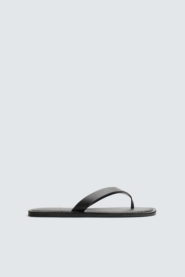 LEATHER STRAPPY SANDALS - Black by Zara