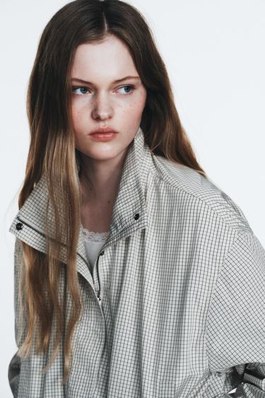 Zara PLAID NYLON JACKET - Black / White