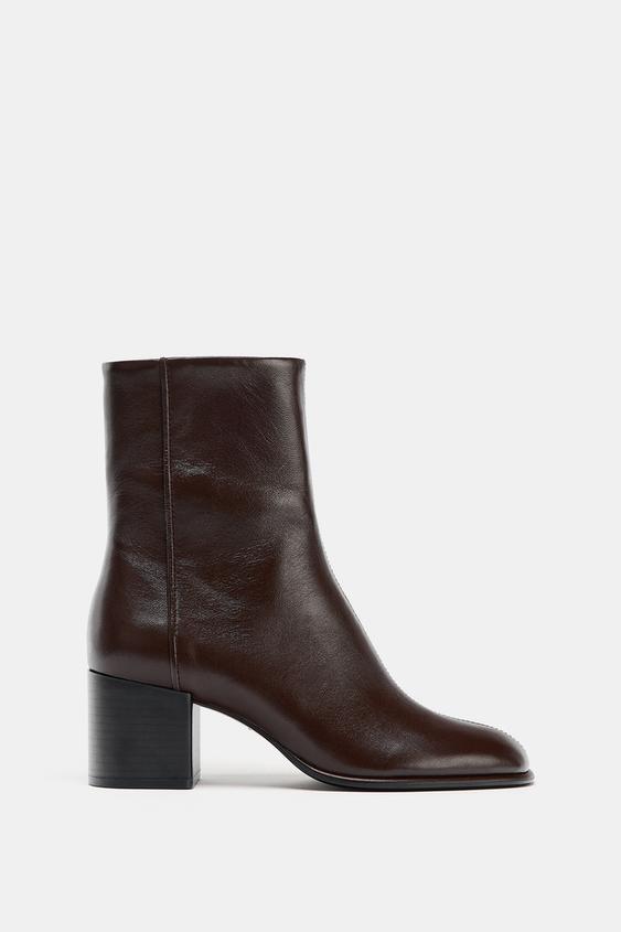 BOTA DE COURO COM SALTO BLOCO - Marrom-chocolate da Zara - Imagem 0
