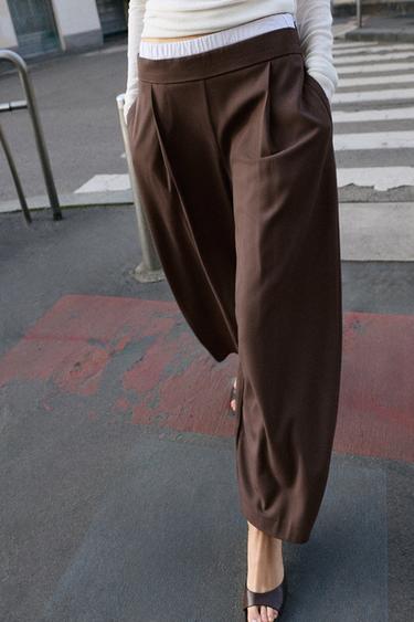BARREL TROUSERS WITH DOUBLE WAIST - Brown by Zara - Image 4