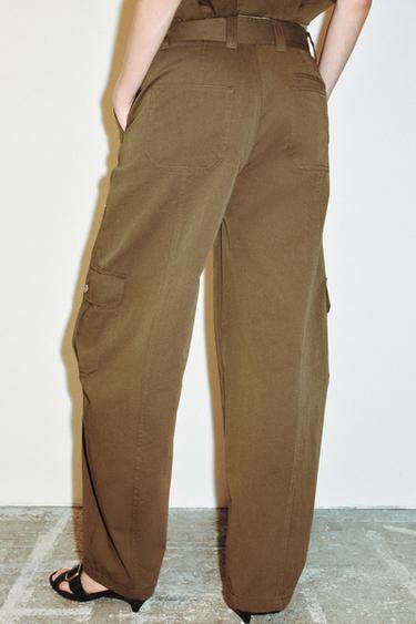 BARREL TROUSERS WITH CARGO POCKETS - Khaki by Zara - Image 2