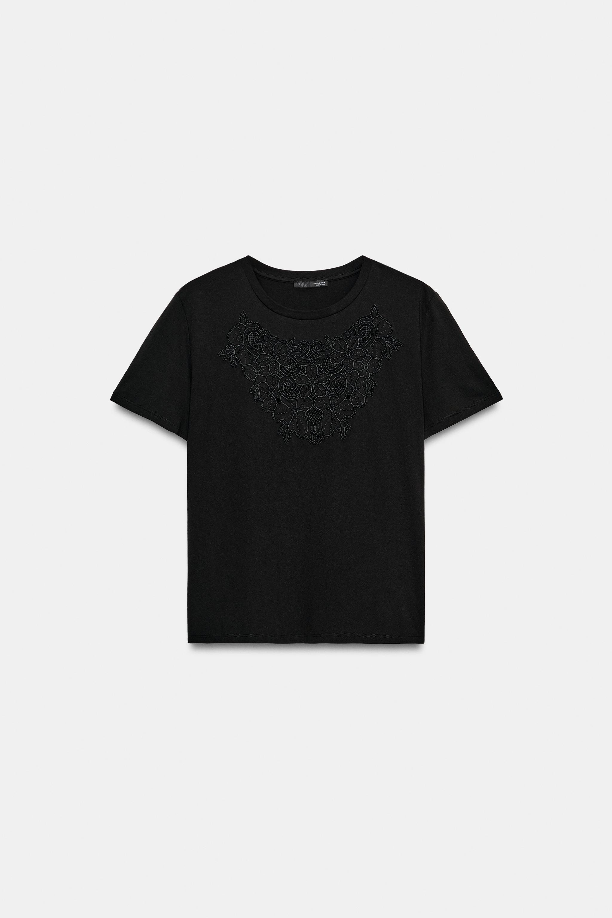 Женские футболки Zara COTTON EMBROIDERED T-SHIRT — фото 7