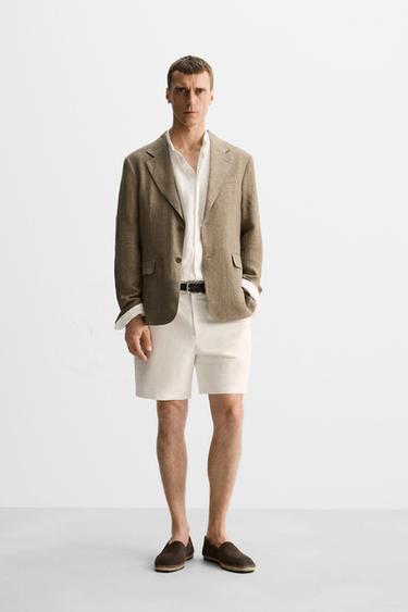 LINEN/COTTON REGULAR FIT BERMUDA SHORTS - White by Zara