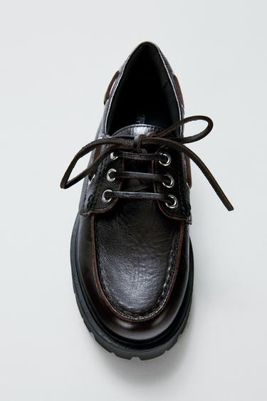 LEATHER PLATFORM LOAFERS - Brown by Zara