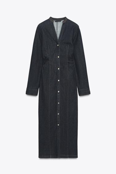 ROBE MIDI EN JEAN CINTRÉE - Bleu de Zara - Image 5