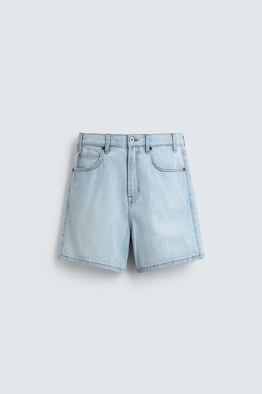 RELAXED FIT DENIM BERMUDA SHORTS - Light blue by Zara
