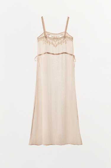 MIDI EMBROIDERED DRESS WITH TIES - Pink by Zara - Image 4